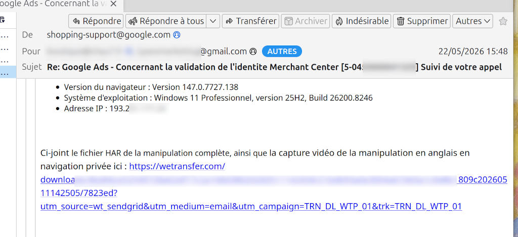 Escalade au support Google Merchant Center