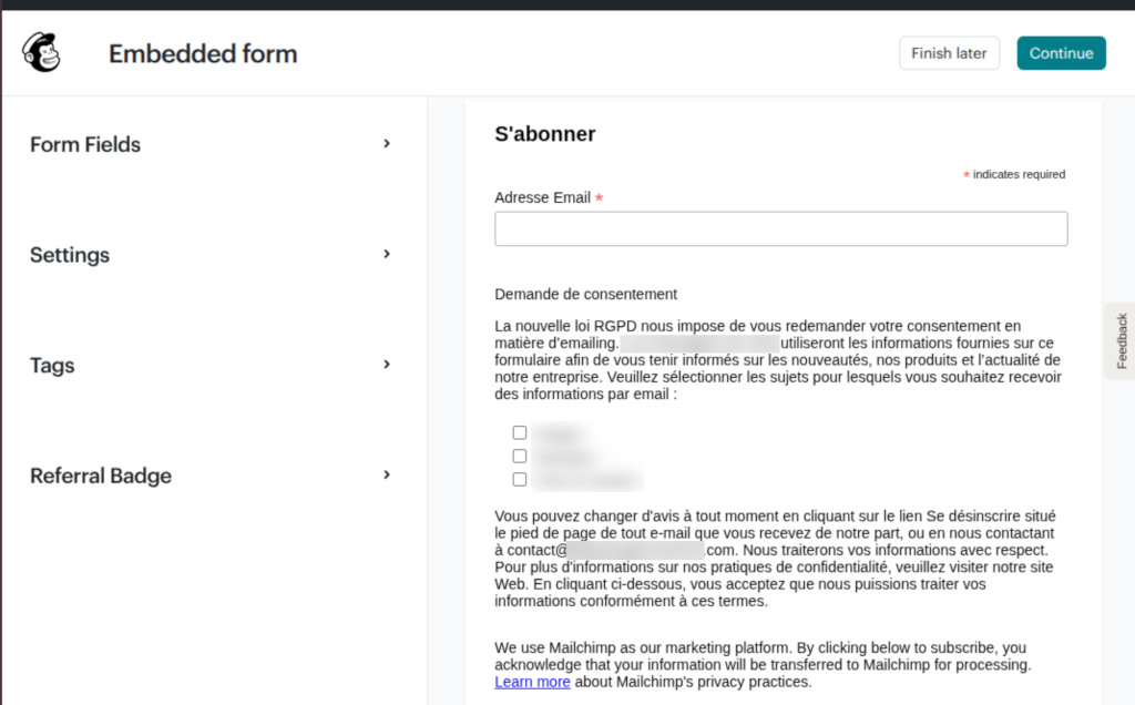 construction d'un formulaire email d'abonnement obsolète